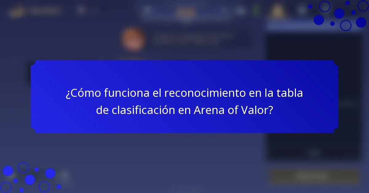 ¿Cómo funciona el reconocimiento en la tabla de clasificación en Arena of Valor?